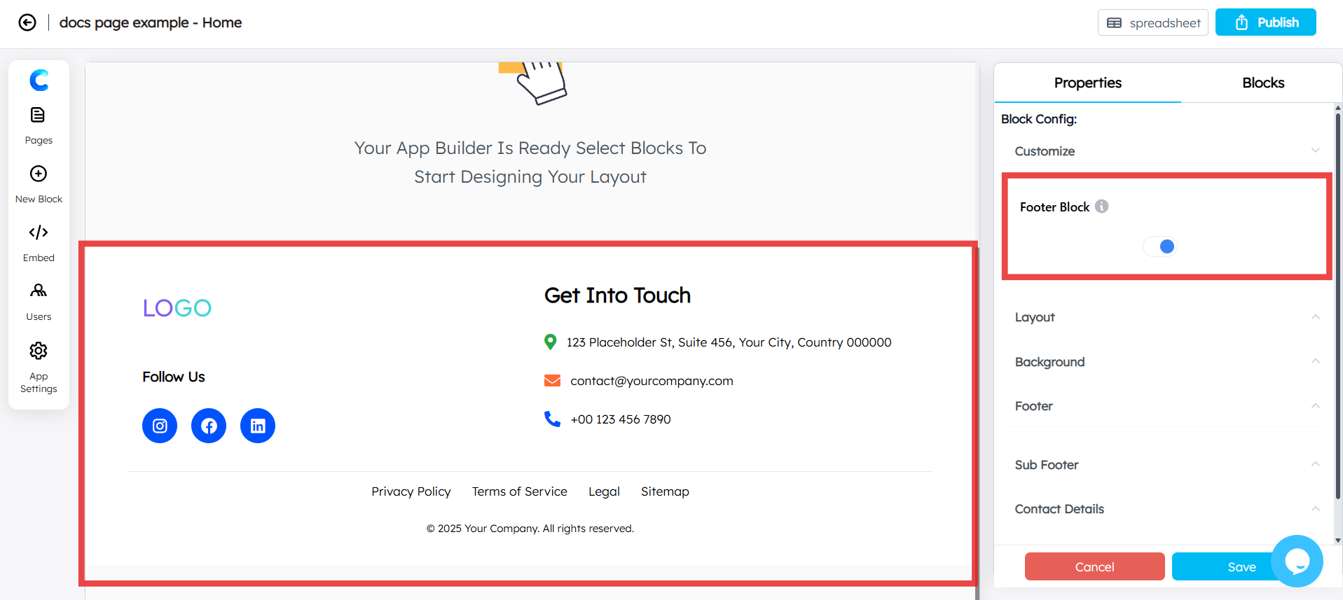 Customize Footer